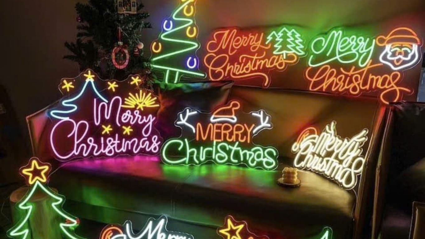 Mẫu đèn LED Neon Sign chữ Merry Christmas trang trí Noel