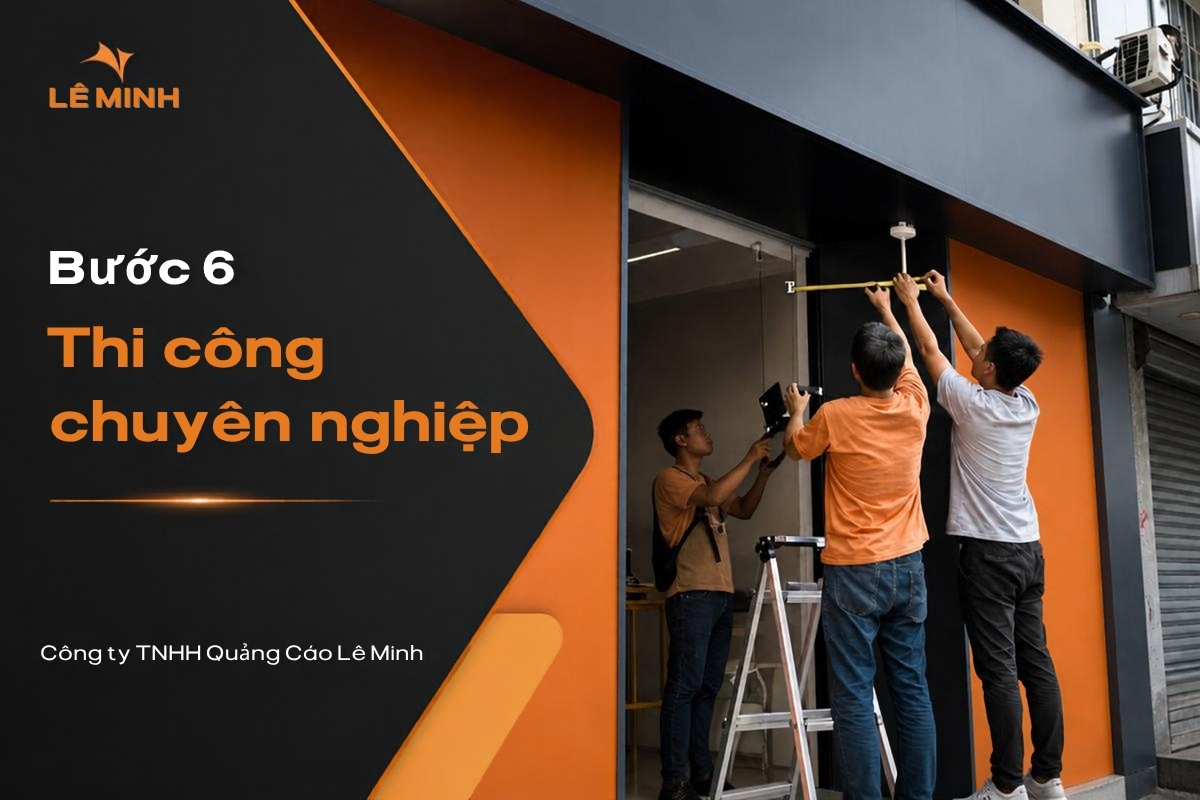 Bước 6 quy trình thi công bảng hiệu Lê Minh: thi công chuyên nghiệp